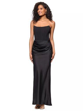 Betsy & Adam Women's Mixed-Media Strapless Corset Gown Black Size 12